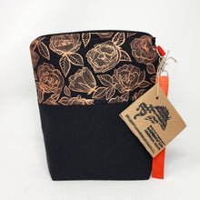 Load image into Gallery viewer, Machine Freehand Embroidered Dickies Work Pants + Copper Metallic Roses 10x11 Upcycled Project Bag - hand-dyed
