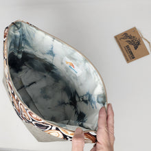 Load image into Gallery viewer, Machine Freehand Embroidered Upholstery Remnant + Coffee 14.5x11 Upcycled Project Bag - hand-dyed
