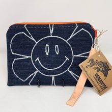 Load image into Gallery viewer, Hand-dyed Freehand Machine Embroidered Denim Jeans + Pissy Uterus Upcycled 10.5x8 Notions Clutch - hand-dyed
