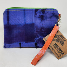 Load image into Gallery viewer, Freehand Machine Embroidered, Hand-Dyed Linen Remnant  + Rainbow Plaid Upcycled 10.5x8 Notions Clutch
