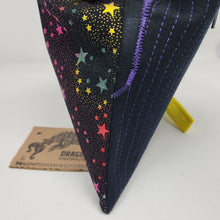 Load image into Gallery viewer, Freehand Machine Embroidered Dress Pants + Sparkly Rainbow Stars Upcycled 10.5x8 Notions Clutch - hand-dyed
