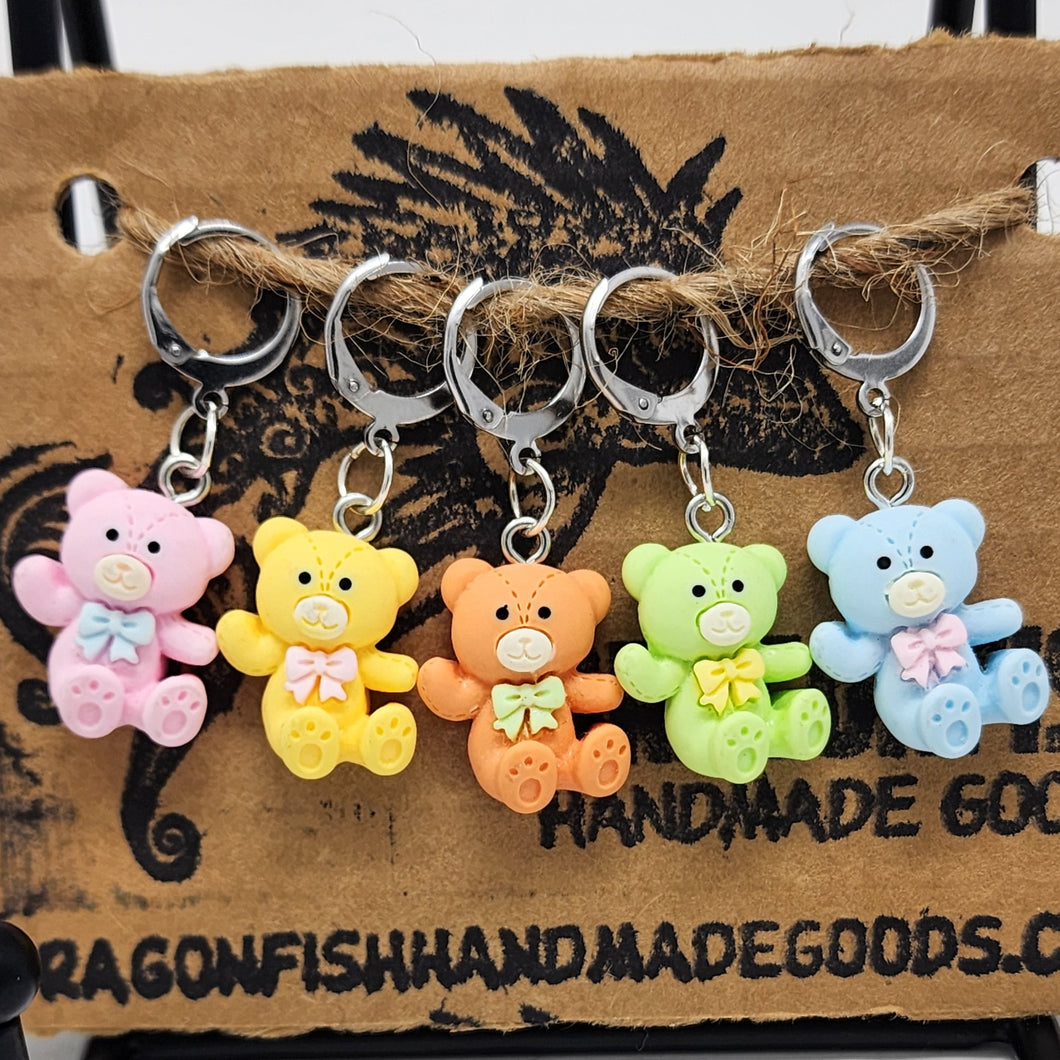 Rainbow Teddy Bears Stitch Markers - set of 5