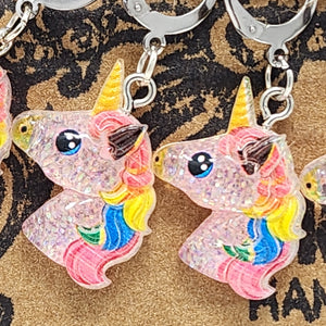 Sparkly Rainbow Unicorn Stitch Markers - set of 5