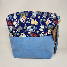 Load image into Gallery viewer, Freehand Machine Embriodered Vintage Courduroy + Shiba Inu &amp; Japanese Culture 14.5x11, 10x11, 8x9 Upcycled Project Bags - hand-dyed
