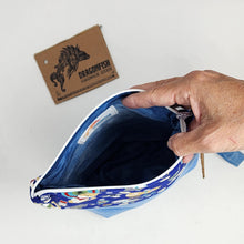 Load image into Gallery viewer, Freehand Machine Embriodered Vintage Courduroy + Shiba Inu &amp; Japanese Culture 14.5x11, 10x11, 8x9 Upcycled Project Bags - hand-dyed
