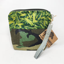 Load image into Gallery viewer, Freehand Machine Embriodered Camo remnant + Grass! 10x11, 8x9 Upcycled Project Bags - hand-dyed
