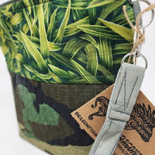 Load image into Gallery viewer, Freehand Machine Embriodered Camo remnant + Grass! 10x11, 8x9 Upcycled Project Bags - hand-dyed
