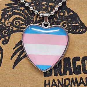 Enamel/Glass Trans Pride Flag Necklace