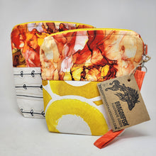 Load image into Gallery viewer, Freehand Machine Embroidered Ikea Shower Curtain + Orange Swirls 10x11, 8x9 Upcycled Project Bags - hand-dyed
