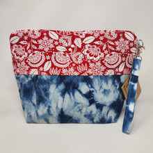 Load image into Gallery viewer, Freehand Machine Embriodered Ikea Sofa Cover/Cotton Remnant + Red &amp; White Floral 14.5x11, 8x9 Upcycled Project Bags - hand-dyed
