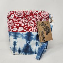 Load image into Gallery viewer, Freehand Machine Embriodered Ikea Sofa Cover/Cotton Remnant + Red &amp; White Floral 14.5x11, 8x9 Upcycled Project Bags - hand-dyed
