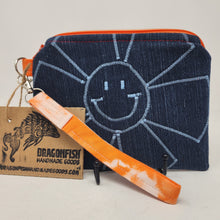 Load image into Gallery viewer, Freehand Machine Embroidered Denim Jeans + Angry Uteri 8x6.5 Notions Clutch - hand dyed
