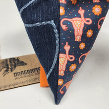 Load image into Gallery viewer, Freehand Machine Embroidered Denim Jeans + Angry Uteri 8x6.5 Notions Clutch - hand dyed
