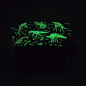 Freehand Machine Embroidered Luxurious Metallic Upholstery Fabric + Glow-in-the-dark Dinosaur Skeletons 14.5x11 Upcycled Project Bag