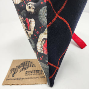 Freehand Machine Embroidered Pea Coat Wool + Demon Skull Upcycled 10.5x8 Clutch bag - hand-dyed