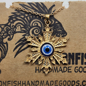 Evil Eye Snowflake Goldtone Necklace