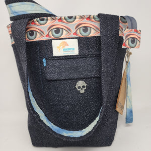 Men's Vintage Herringbone Suit + Eyeballs + Hand-dyed Bedsheeting Upcycled Tote Bag