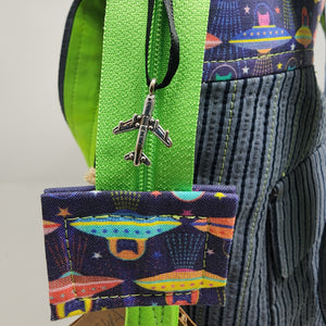 Men's Vintage Pinstripe Suit + Cats in Spaceships + Hand-dyed Bedsheeting Upcycled Tote Bag