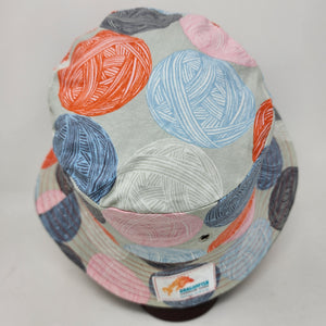 Upholstery lining + Yarn Balls Upcycled Reversible Bucket Hat - Xtra Small