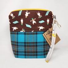 Load image into Gallery viewer, Plaid Skirt + Little Men 10x11 Upcycled Project Bag
