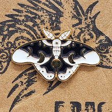 Load image into Gallery viewer, Moon Phase  Moth Pin - Black, White &amp; Gold
