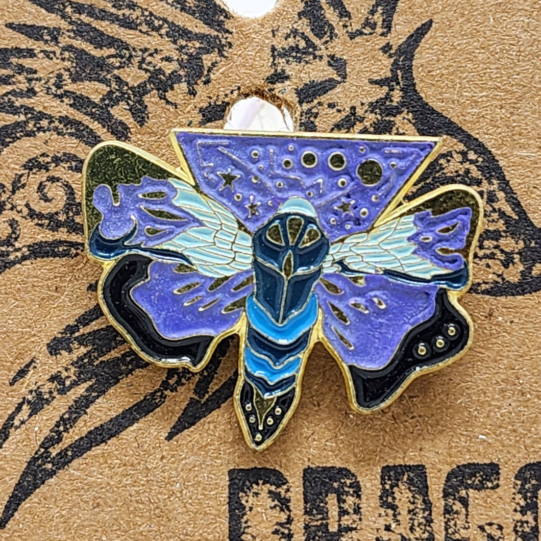 Psychedelic Moth Pin - Black, Purple & Silver