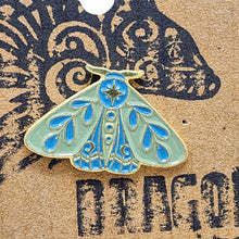 Load image into Gallery viewer, Moon Moth Pin - Teal, Turquoise, &amp; Gold
