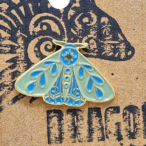 Moon Moth Pin - Teal, Turquoise, & Gold