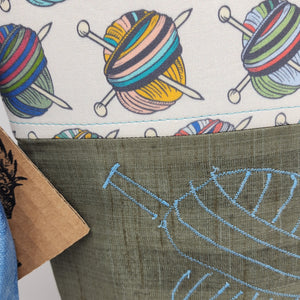 Machine Freehand Embroidered Ikea Taffeta Drape + Yarn Balls 10x11 Upcycled Project Bag - hand-dyed