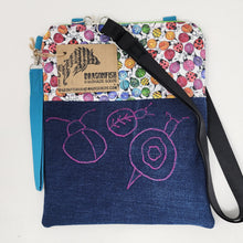 Load image into Gallery viewer, Feehand Machine Embroidered High Denim Jeans + Rainbow Ladybugs 10x12 Crossbody 3-way Upcycled Bag
