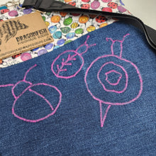 Load image into Gallery viewer, Feehand Machine Embroidered High Denim Jeans + Rainbow Ladybugs 10x12 Crossbody 3-way Upcycled Bag
