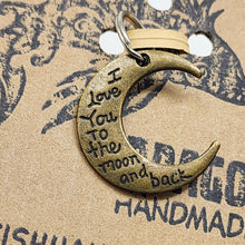 Load image into Gallery viewer, Big Brasstone I Love You To The Moon &amp; Back Moon Zipper Pull
