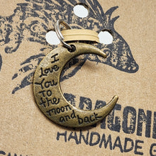 Load image into Gallery viewer, Big Brasstone I Love You To The Moon &amp; Back Moon Zipper Pull
