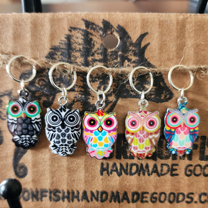 Multi-colored Owl Stitch Markers - set of 5