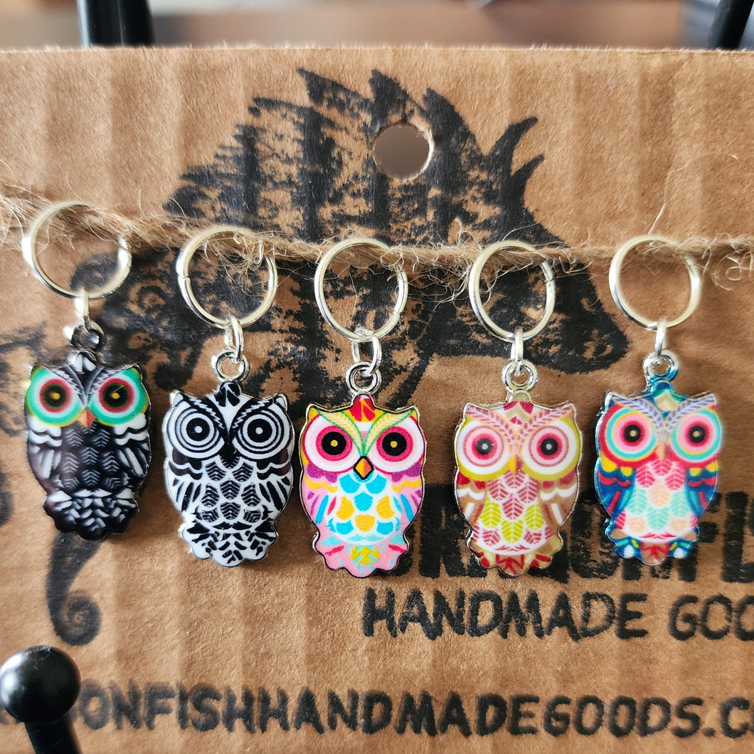 Multi-colored Owl Stitch Markers - set of 5