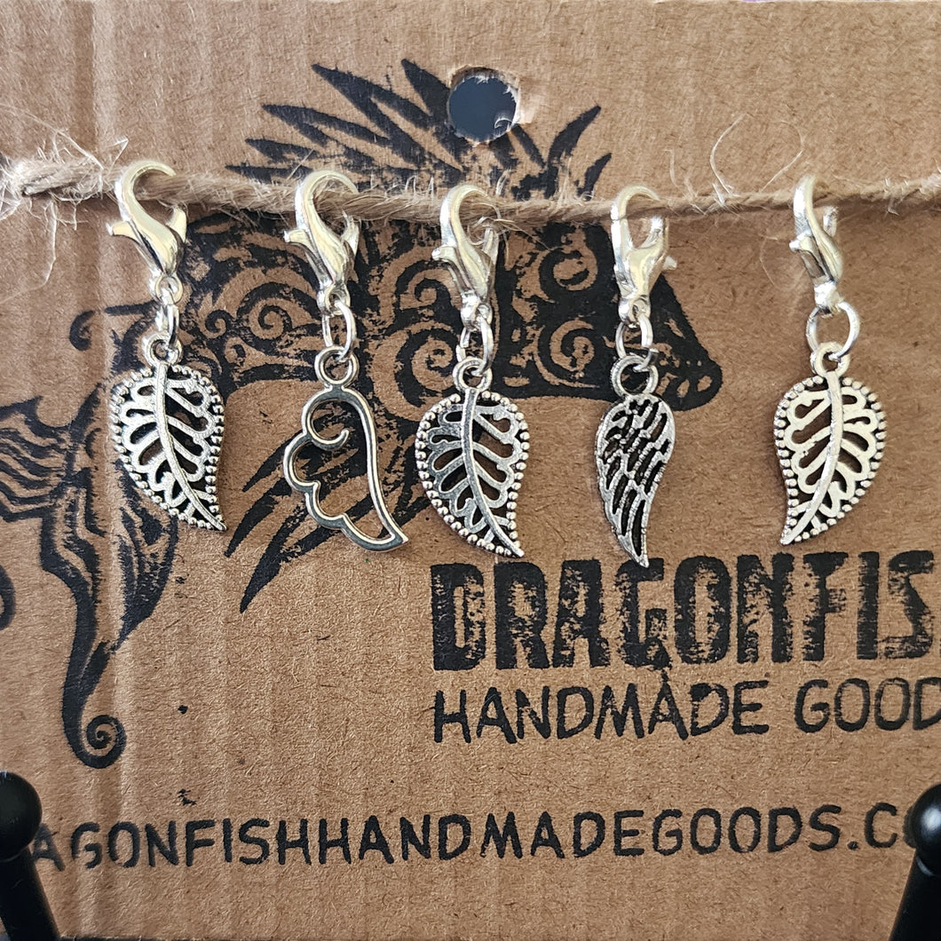 Wings and Fronds Stitch Markers - set of 5