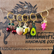 Load image into Gallery viewer, Enameled 3D Fruit Stitch Markers - set of 5
