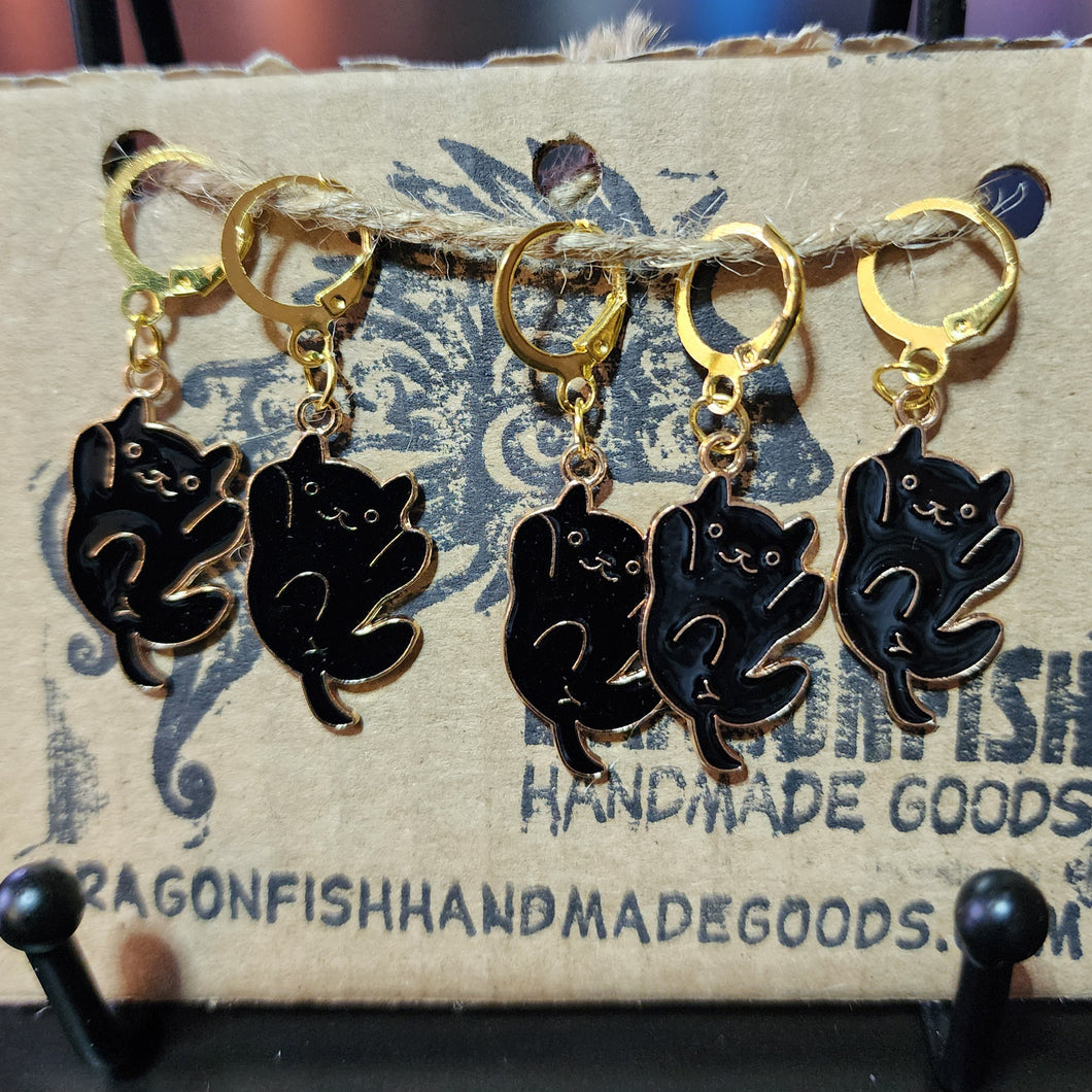 Enameled Black Kittens Stitch Markers - set of 5