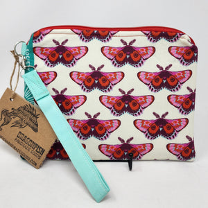 Freehand Machine Embroidered Upholstery Remnant + Bullseye Moth Upcycled 10.5x8 Clutch bag - hand-dyed