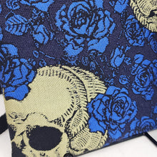 Load image into Gallery viewer, Remnant Brocade Skulls &amp; Roses Crossbody 3-way 6x7 Upcycled Cell Phone Bag - hand-dyed
