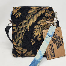 Load image into Gallery viewer, Remnant Black and Gold Brocade Crossbody 3-way 6x7 Upcycled Cell Phone Bag - hand-dyed
