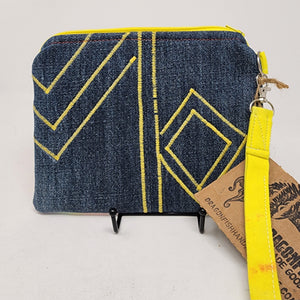 Freehand Machine Embroidered Denim + Rainbow 8x6.5 Notions Clutch - hand-dyed