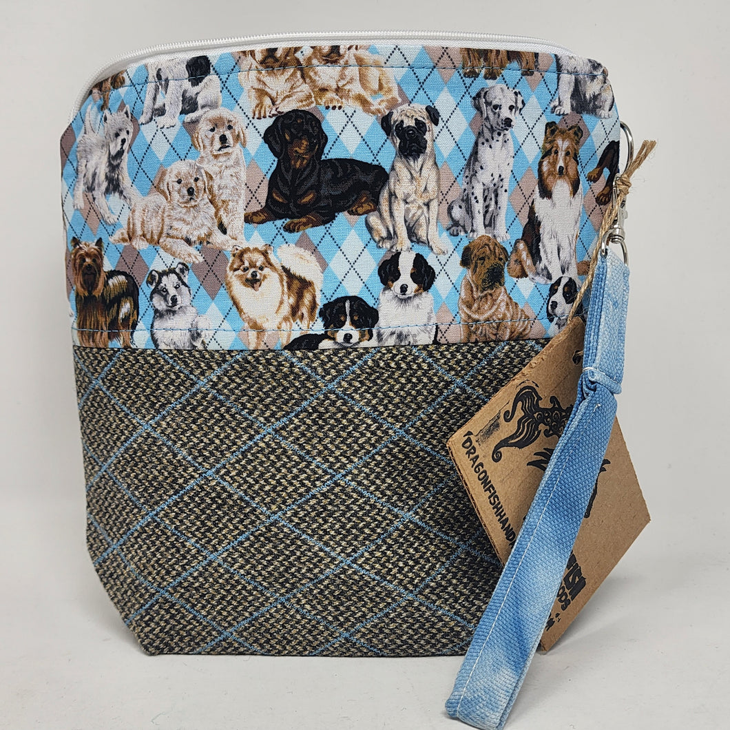 Freehand Machine Embroidered Vintage Men's Wool Suit Coat + Argyle Dogs 8x9 Project Bag - hand-dyed