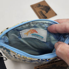 Load image into Gallery viewer, Remnant Blue Gold &amp; White Brocade Crossbody 3-way 6x7 Upcycled Cell Phone Bag - hand-dyed
