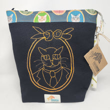 Load image into Gallery viewer, Freehand Machine Embroidered Brocade Upholstery Remnant + Cats in Clothes Upcycled Tote Bag
