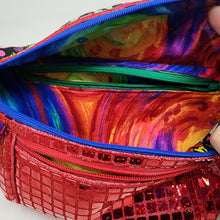 Load image into Gallery viewer, Red Sequined Remnant + Rainbow Remnants Hip Bag
