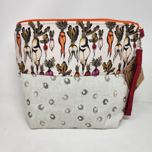 Load image into Gallery viewer, Freehand Machine Embroidered Gap Upholstery + Sexy Carrots 14.5x11 Upcycled Project Bag - hand-dyed
