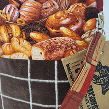 Load image into Gallery viewer, Freehand Machine Embroidered Vintage Chocolate Brown Velvet Remnant + Baked Goods Fabric 8x9 Project Bag
