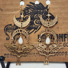 Load image into Gallery viewer, Moons &amp; Moth Goldtone dangle Earrings
