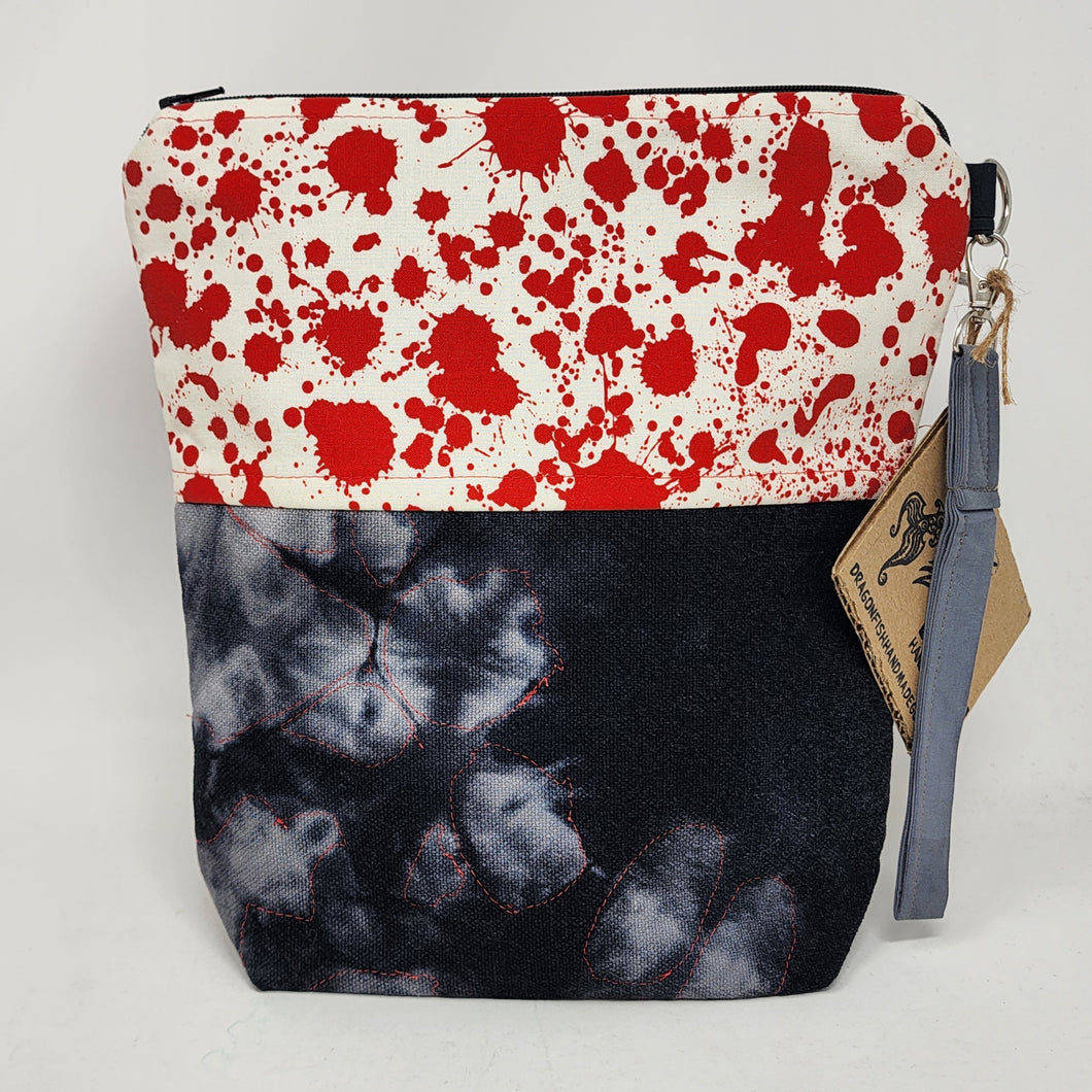 Freehand Machine Embroidered Hand-Dyed Ikea Sofa Cover + Bloody Fabric 10x11 Project Bag - hand-dyed